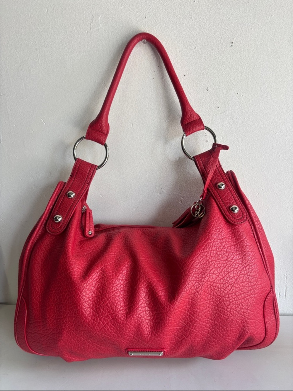 Nine West Red Textured Vegan Leather Hobo Bag